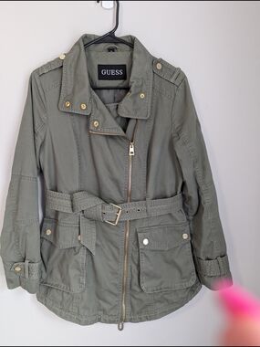 GUESS Women's Olive Utility Belted Jacket